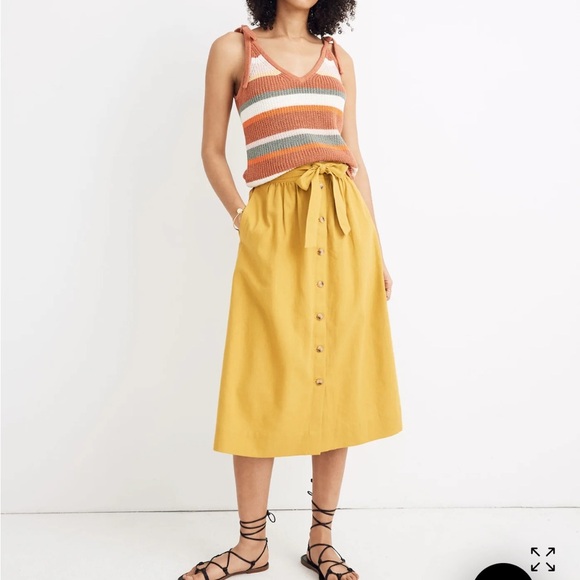 Madewell mustard Tie Palisade Button-Front Midi Skirt 2 XS S - Picture 1 of 9
